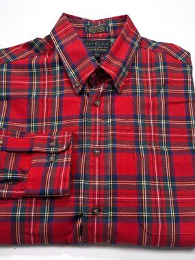 Viyella Bullock & Jones Men's M Red Green Plaid Wool Cotton Button Down Shirt